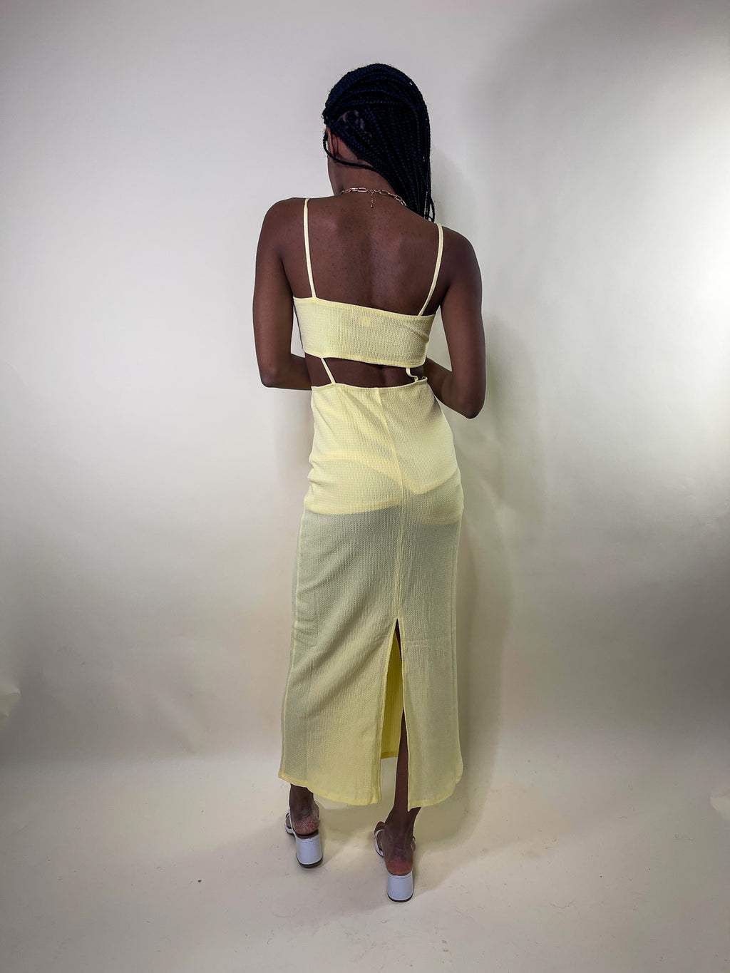 Yellow CUTOUT JAQUARD KNIT LONG Midi DRESS
