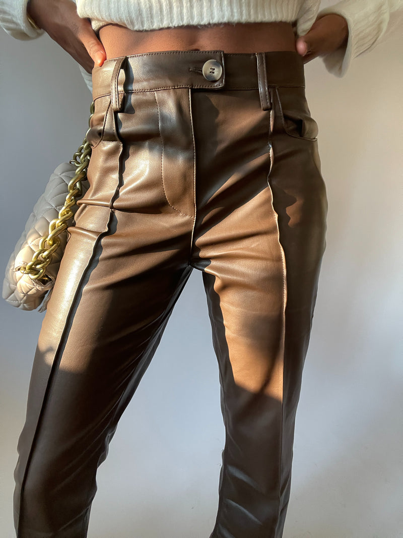 New York Minute Leather Pants Brown